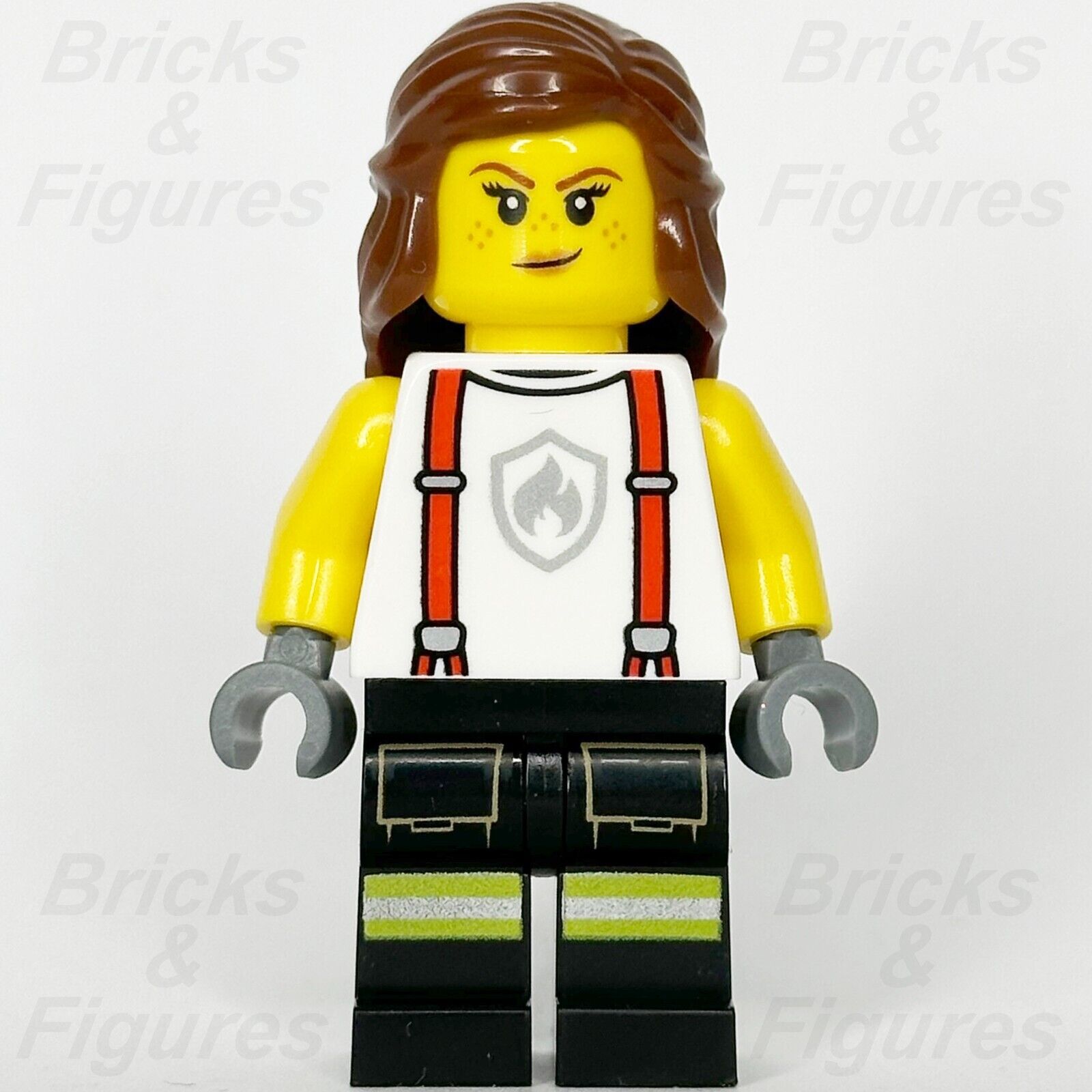 LEGO City Firefighter Minifigure Fire Shirt Suspenders Female 60414 cty1715 - Bricks & Figures