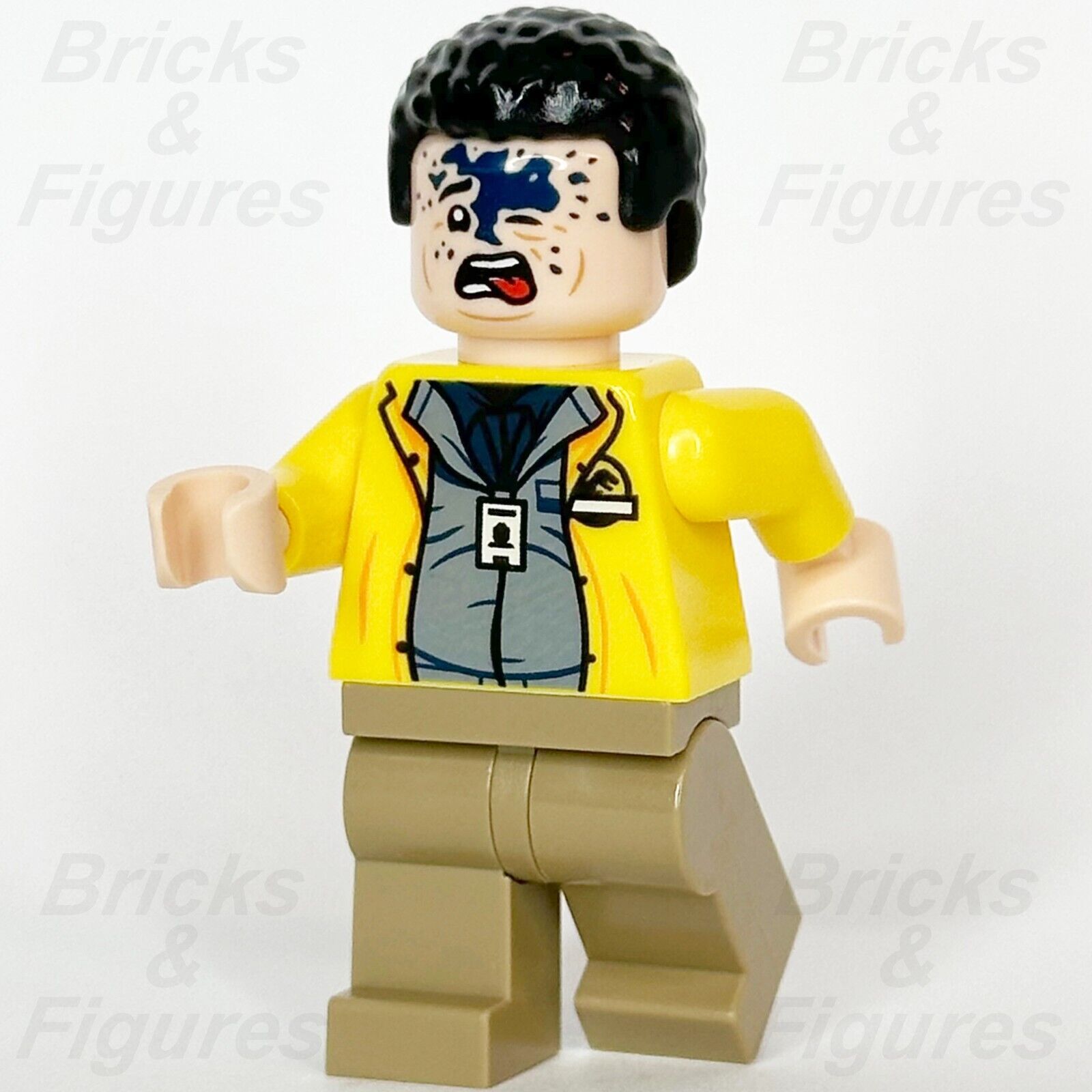 LEGO Jurassic World Dennis Nedry Minifigure Jurassic Park Logo Top 76958 jw106 - Bricks & Figures