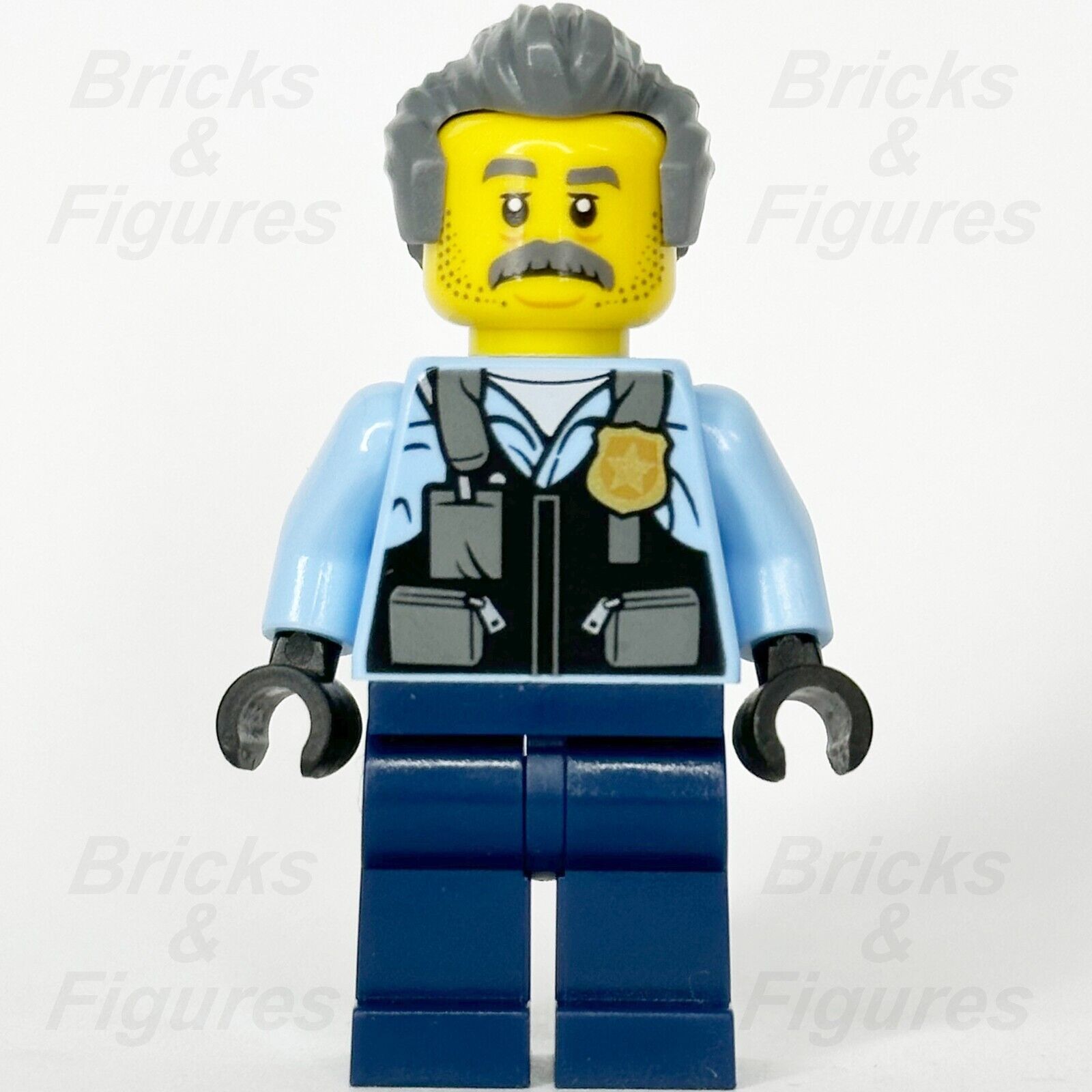 LEGO City Police Officer Sam Grizzled Minifigure Jacket Gray Hair 60317 cty1375 - Bricks & Figures