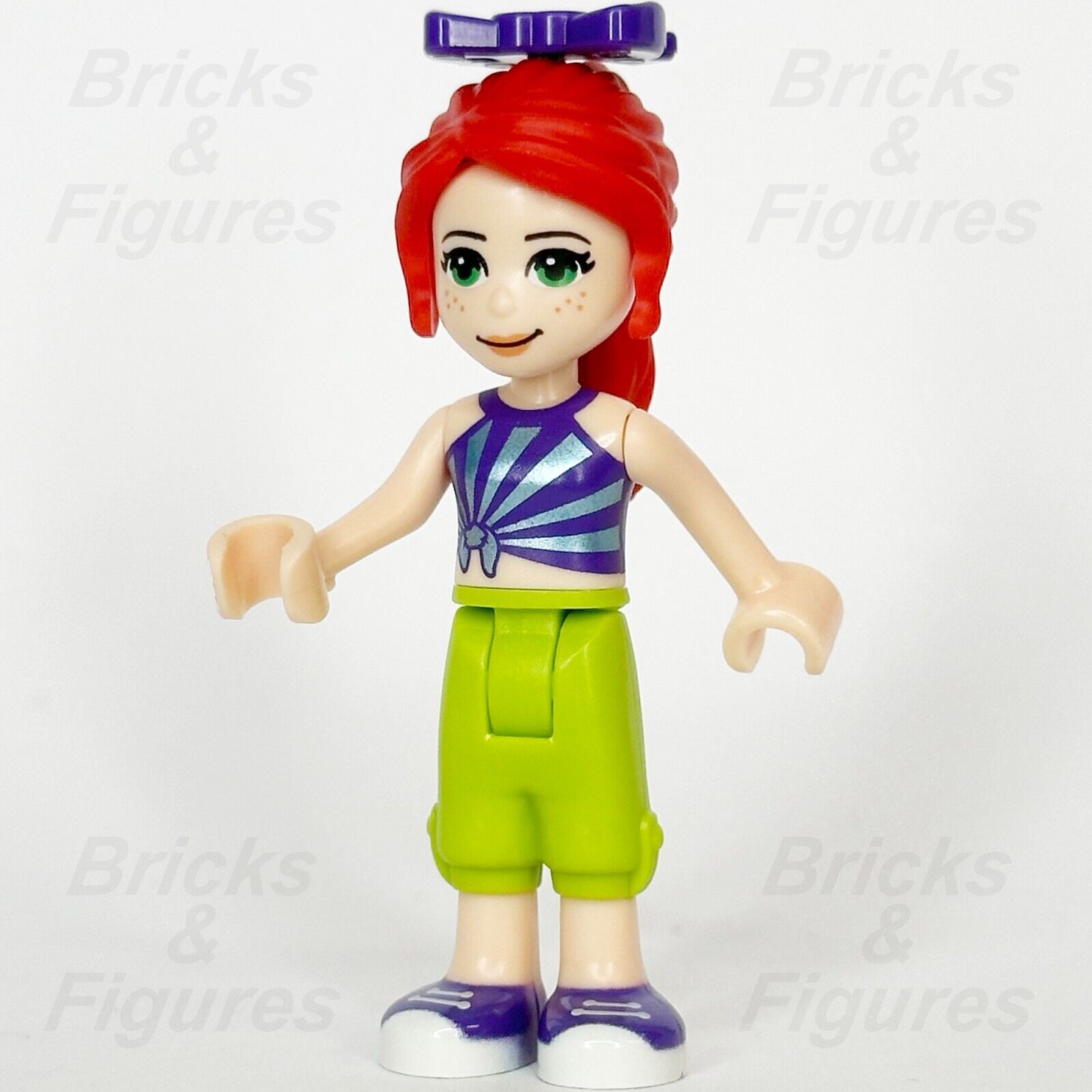 LEGO Friends Mia Minifigure Lime Cropped Trousers Striped Top Bow 41337 frnd326