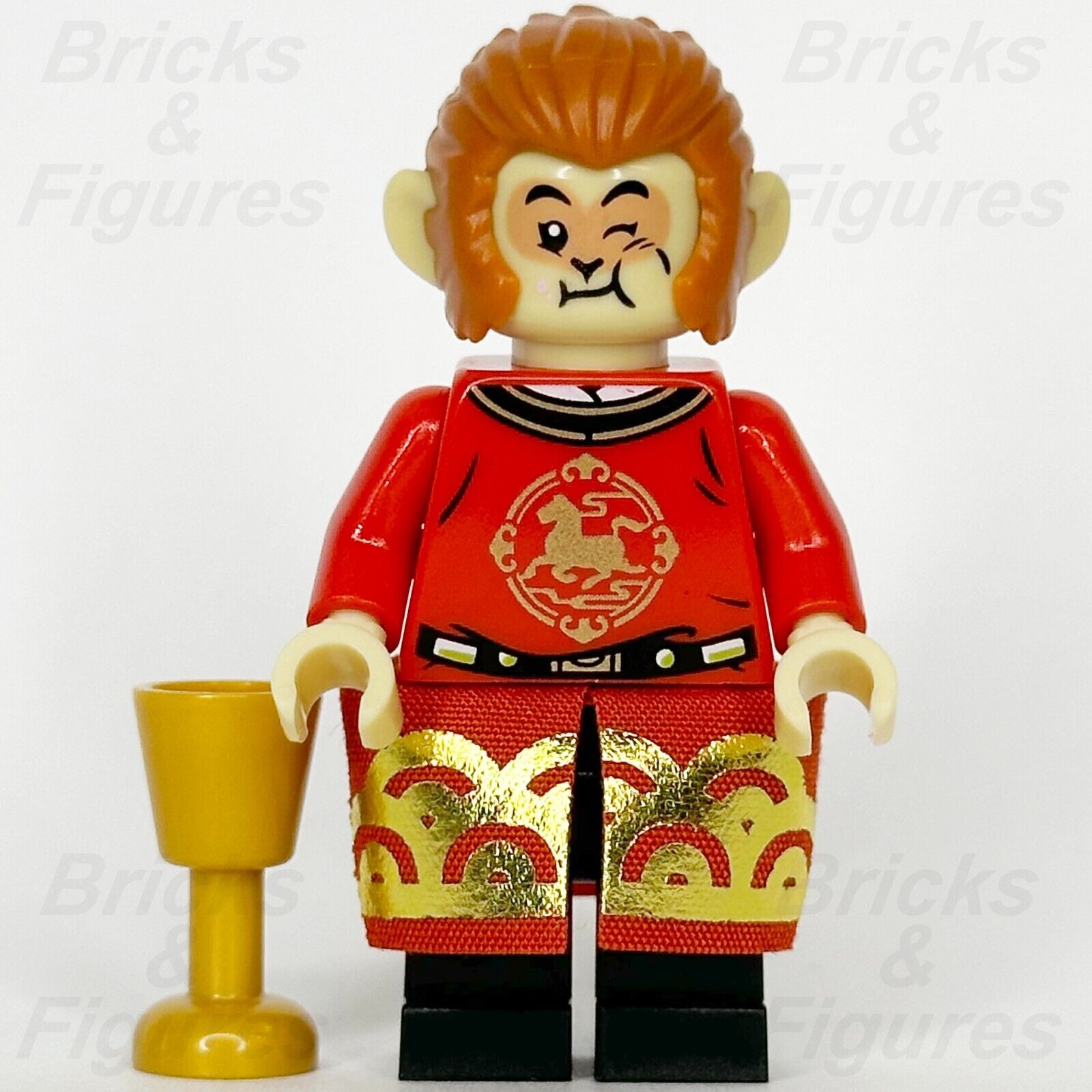 LEGO Monkie Kid Warden Monkey King Minifigure with Skirt Gold Cup 80039 mk098 - Bricks & Figures