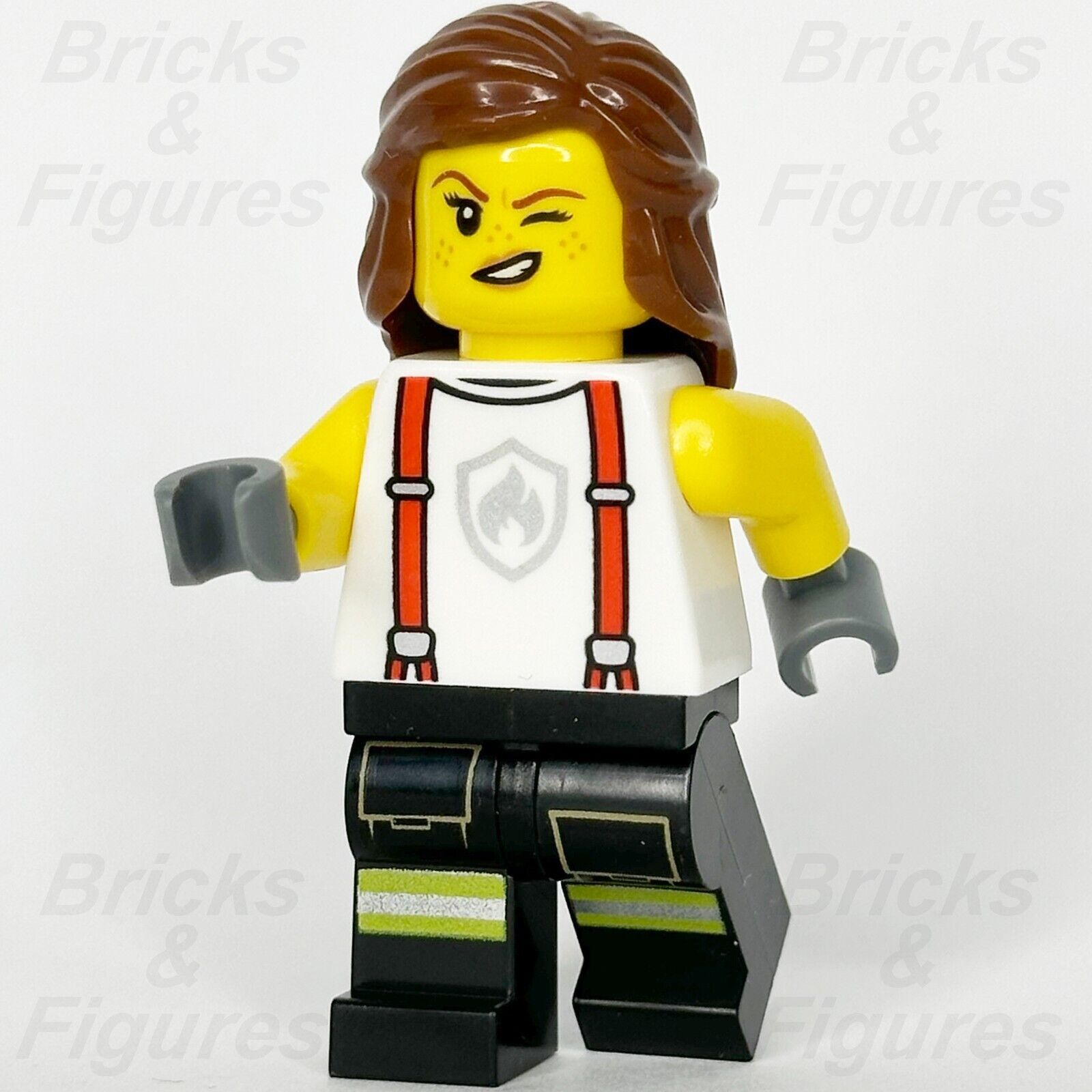 LEGO City Firefighter Minifigure Fire Shirt Suspenders Female 60414 cty1715 - Bricks & Figures