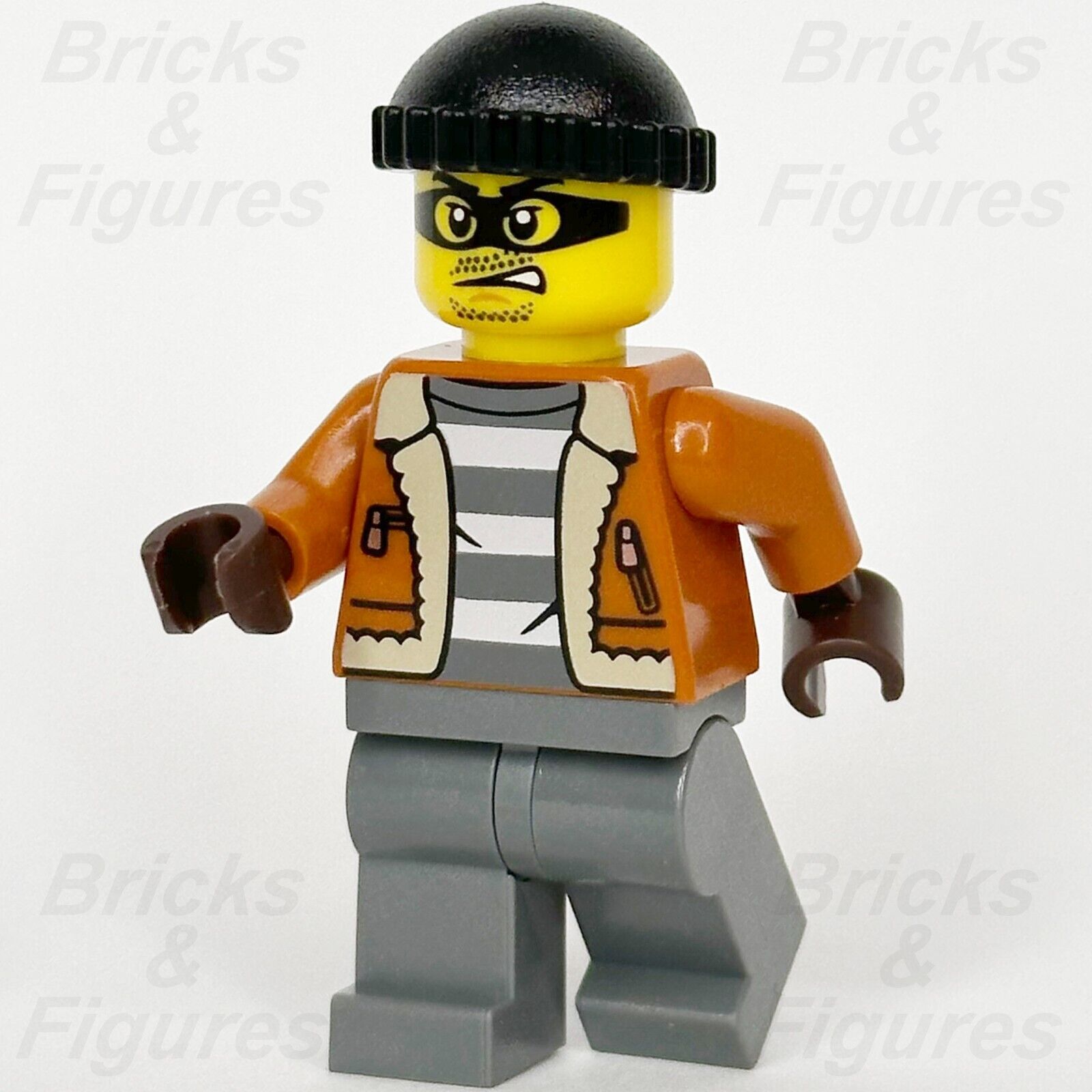 LEGO City Bandit Crook Male Minifigure Dark Orange Jacket Police 60371 cty1566